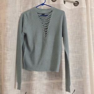 blue v-neck sweater